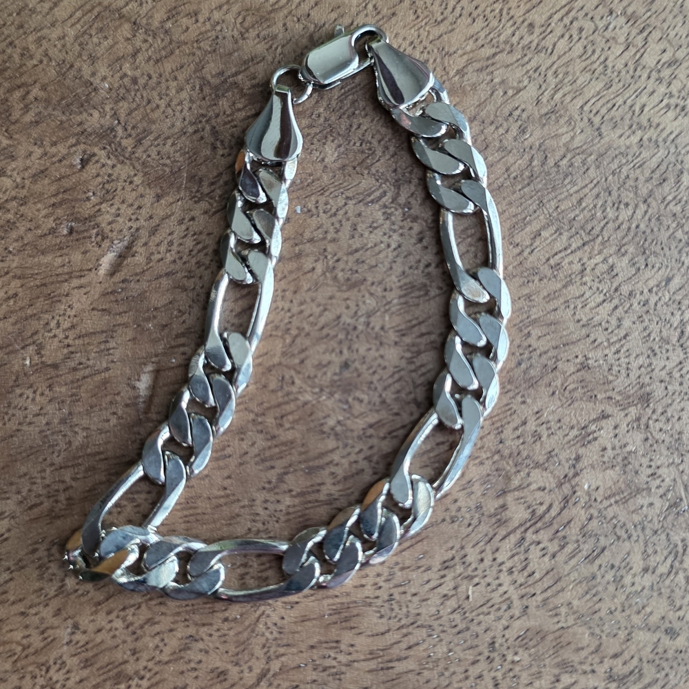 Unisex Silver Figaro Chain Bracelet